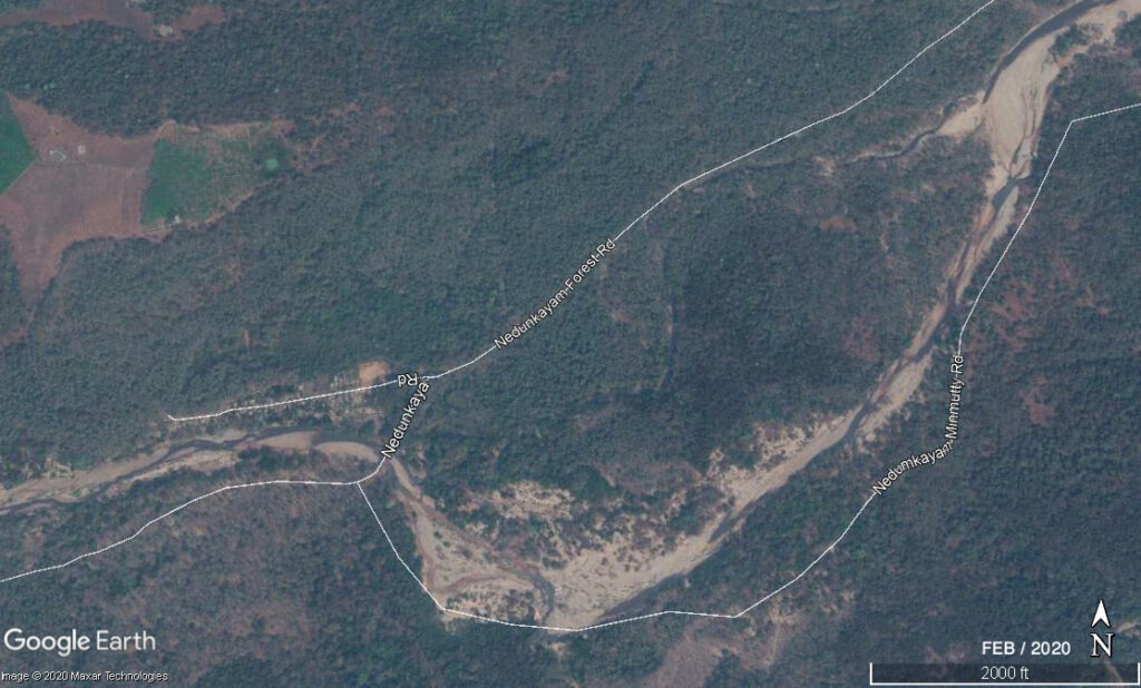 Satellite image showing Karimpuzha of Jan/2018 and Feb/2020. The debris