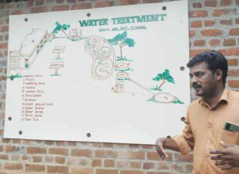 A local teacher from Nadukuppam school explaining about local water systems in Nadukuppam village