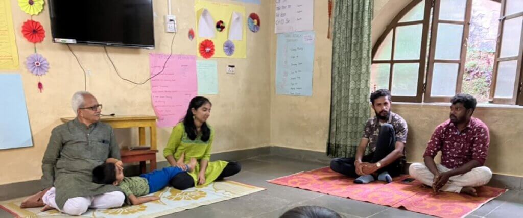 11. Our debrief discussion with Vidyodaya Founders Ramdas Sir and Rama Maam as well as Vidyodaya staff at the end of our visit. L to R Nithya Jeyanthi Ramdas Sir Chinmayi 3