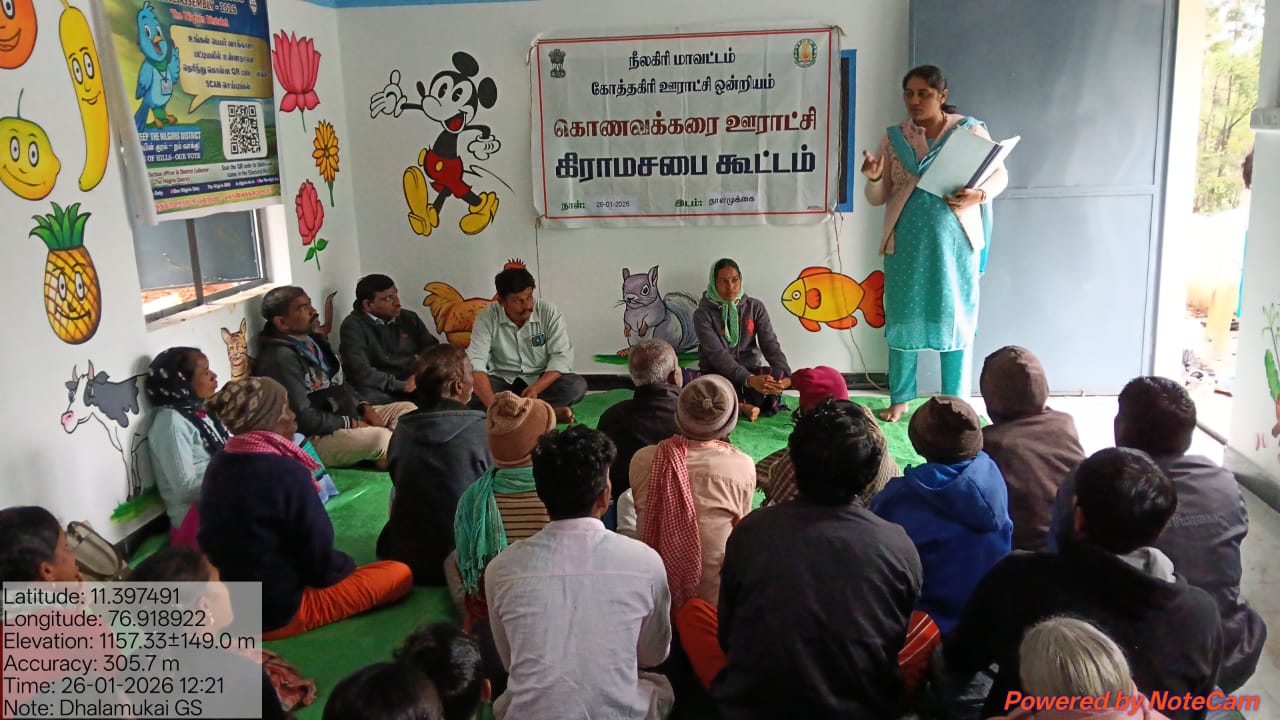 Panchayat Leader discussing development rights at the Dhalamukai Gram Sabha.