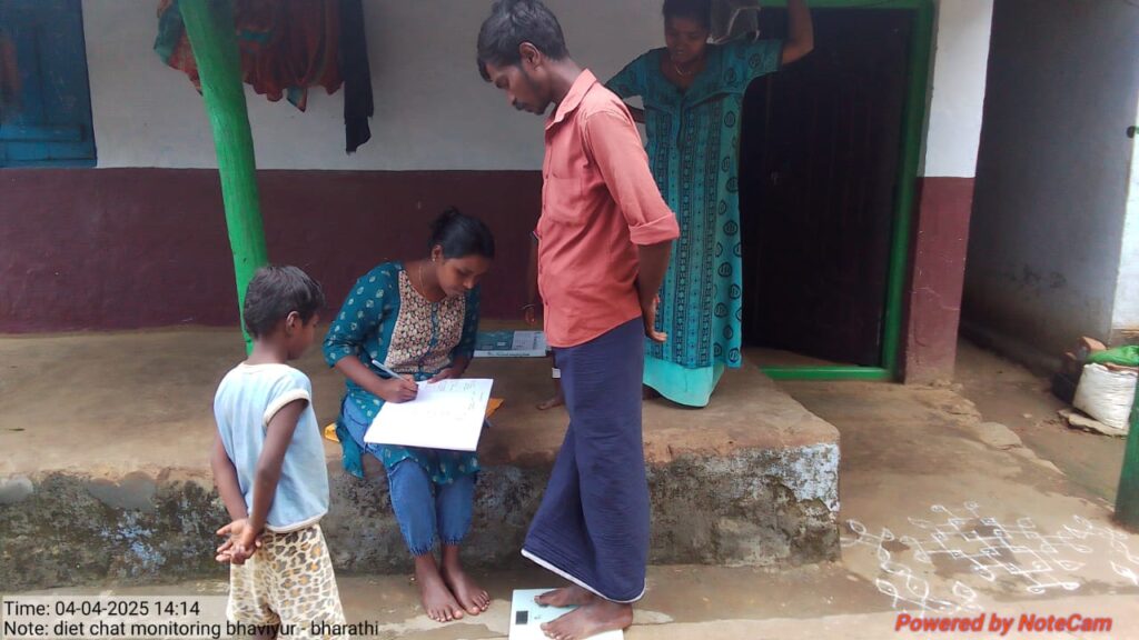 Community Health Workers monitoring household level BMI and diet during home visits.