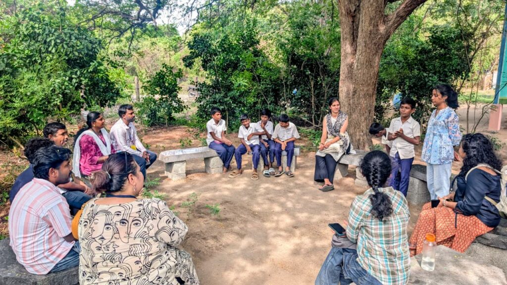 Team interacting with students at the Blue Green Centre.
