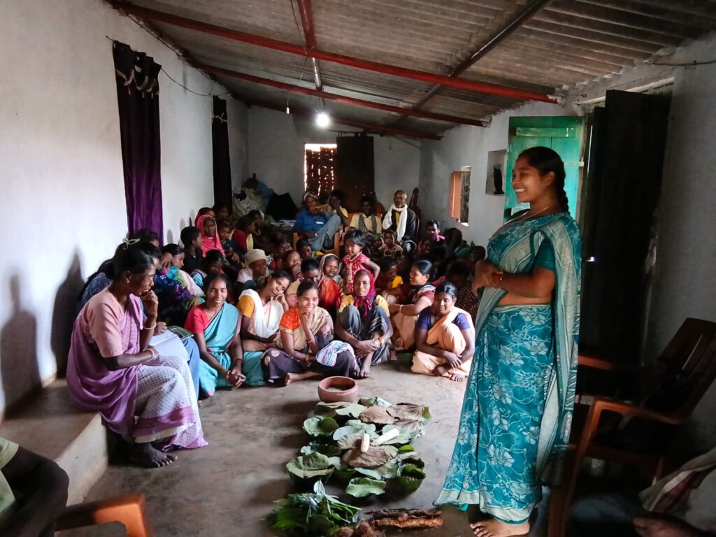 Panchayat Mukhiya Amrita Devi Sharing her experience on traditional food preparation to Participants at Orsa village,Chirchi